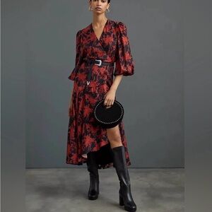 Caballero X Anthropologie Moon Maxi Silk Wrap Dress Red Black Size Large